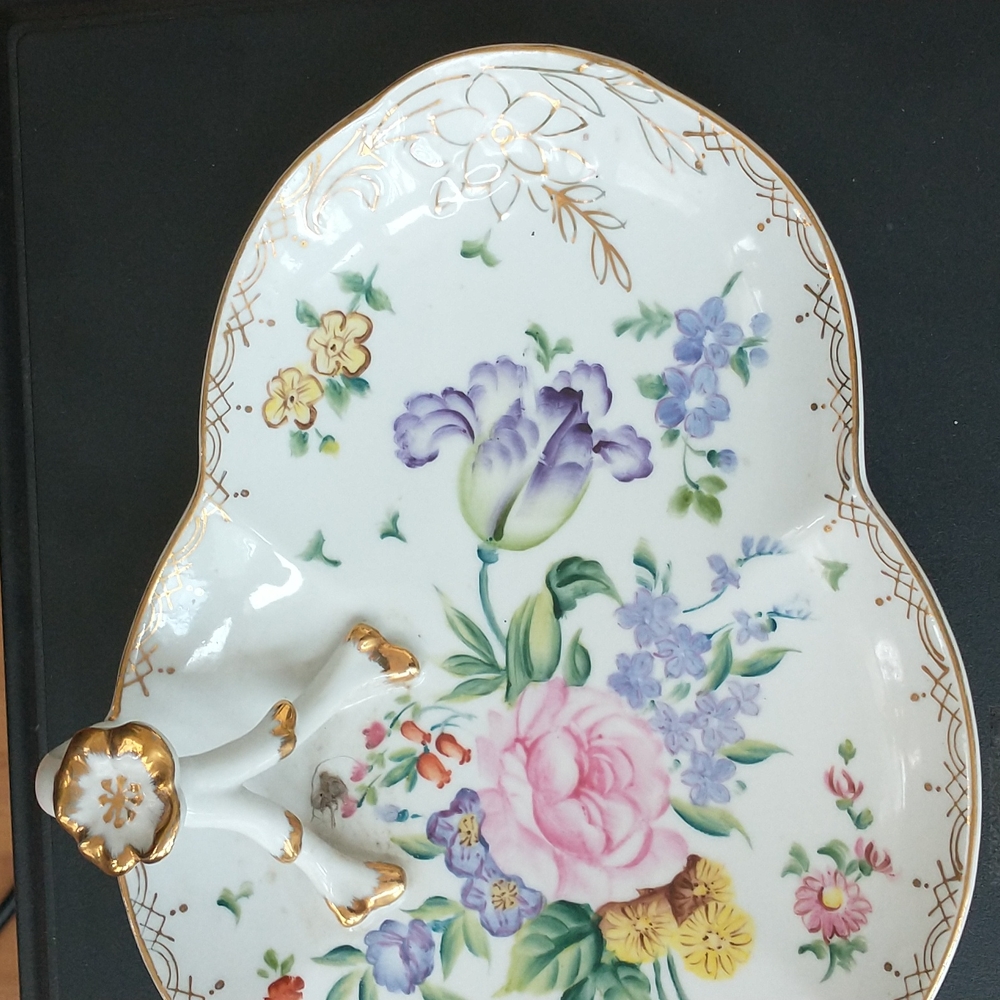 Pretty handled h.p. floral tray hand painted. - Picture 12 of 13